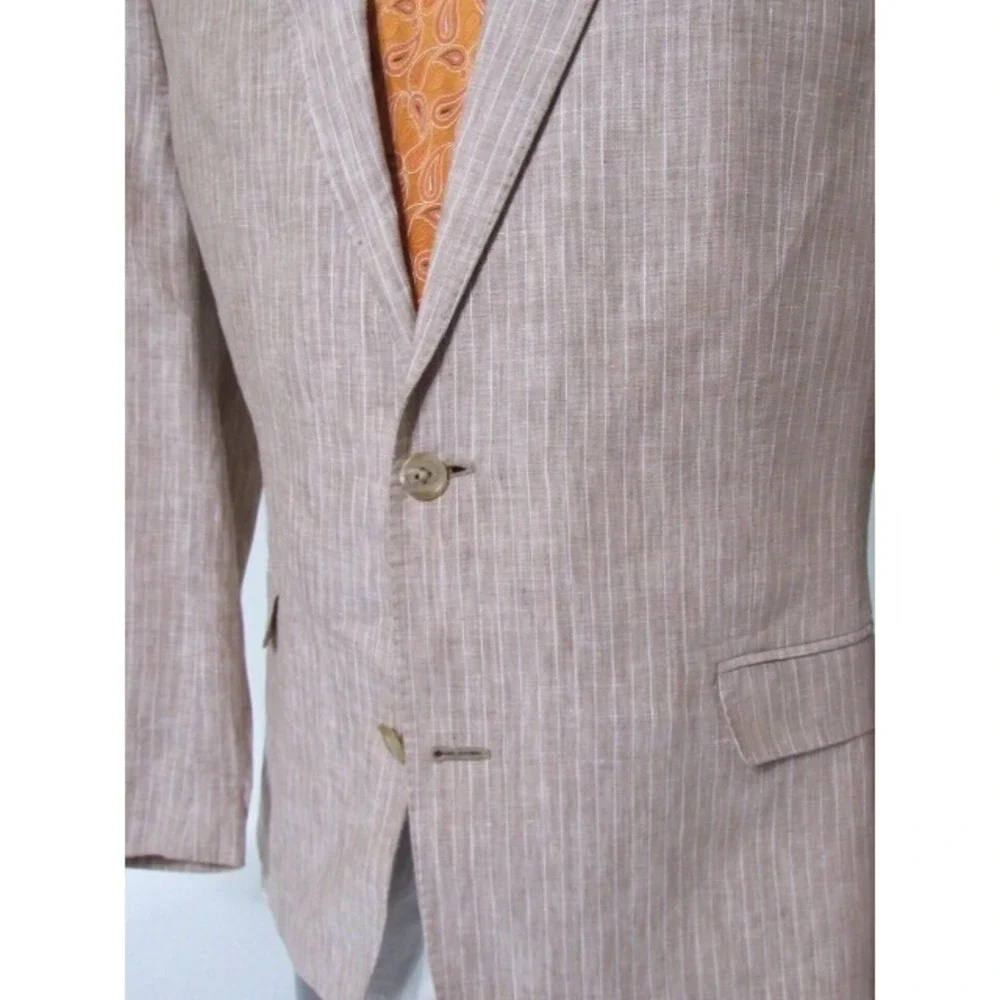 Lauren Ralph Lauren Slim‎ Beige Stripe Sz 44R 100% Linen Sport Coat Blazer